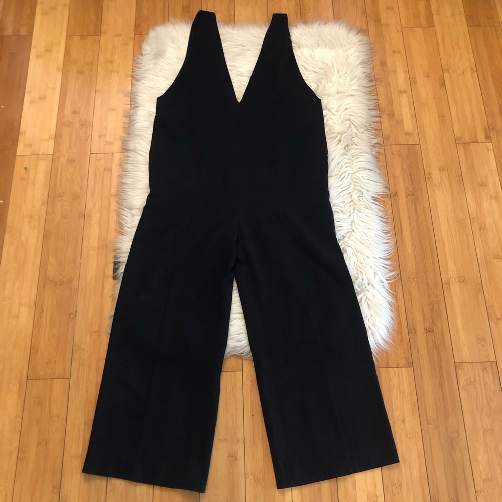 Oak + Fort Black V-neck Sleeveless Wide Leg Cropped Jumpsuit size XS